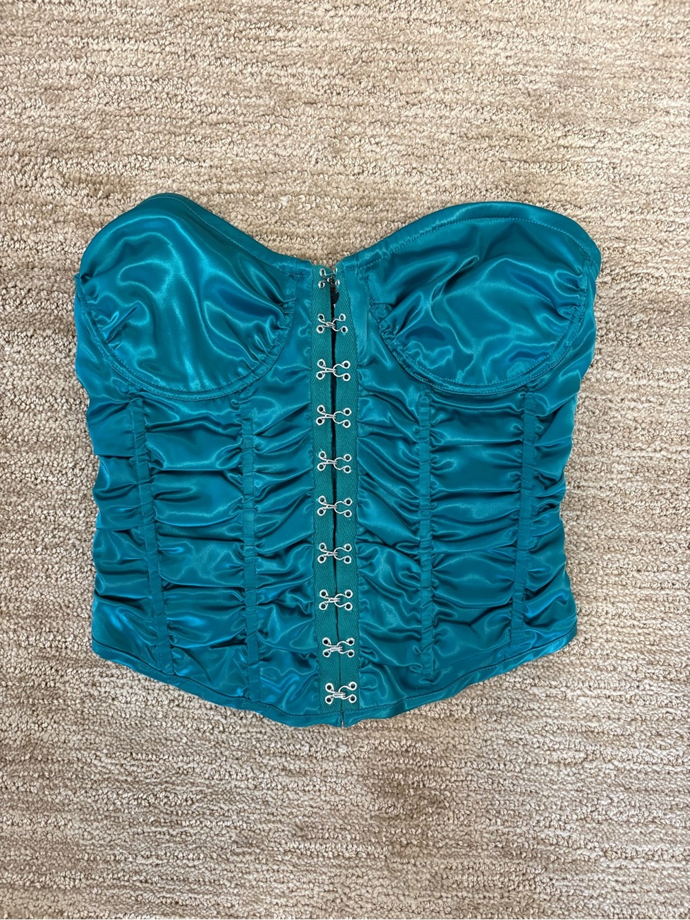 AKIRA Teal Satin Ruched Corset